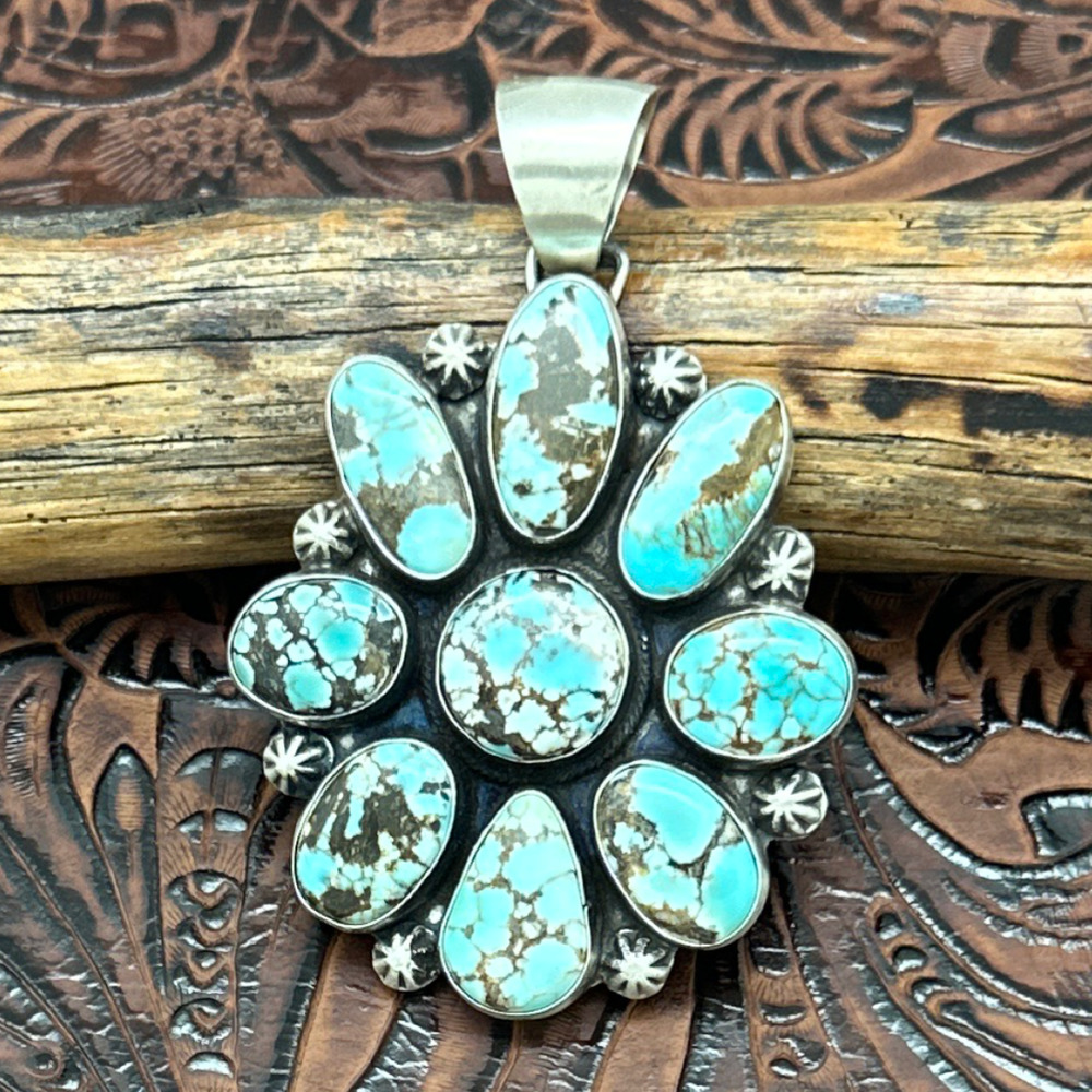 Bobby Johnson Navajo Sterling & Light Lone Mountain Turquoise Cluster Pendant